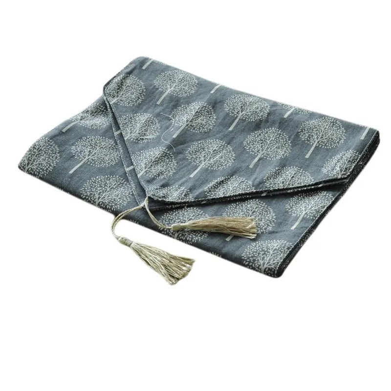 Bluejw Printed Pure Linen Table Runners with Tassel Table Runner Linen Cotton Luxury Flax for Wedding  Pattern - Image 1